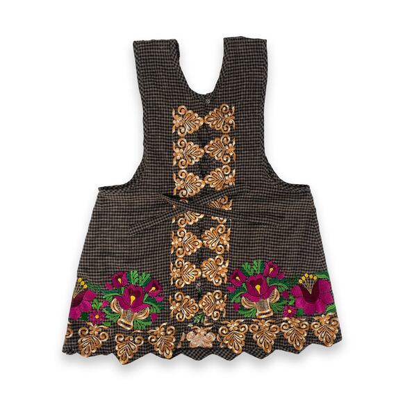 Brown Mexican Embroidered Apron – Premium Cotton Blend Apron with Pink Floral - Picture 6 of 8
